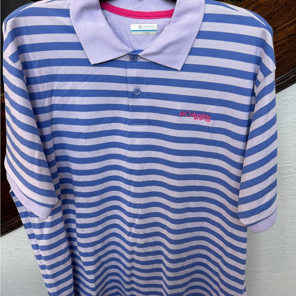 New without tags XL Columbia Lavender and Blue Striped Polo Shirt Spring Easter